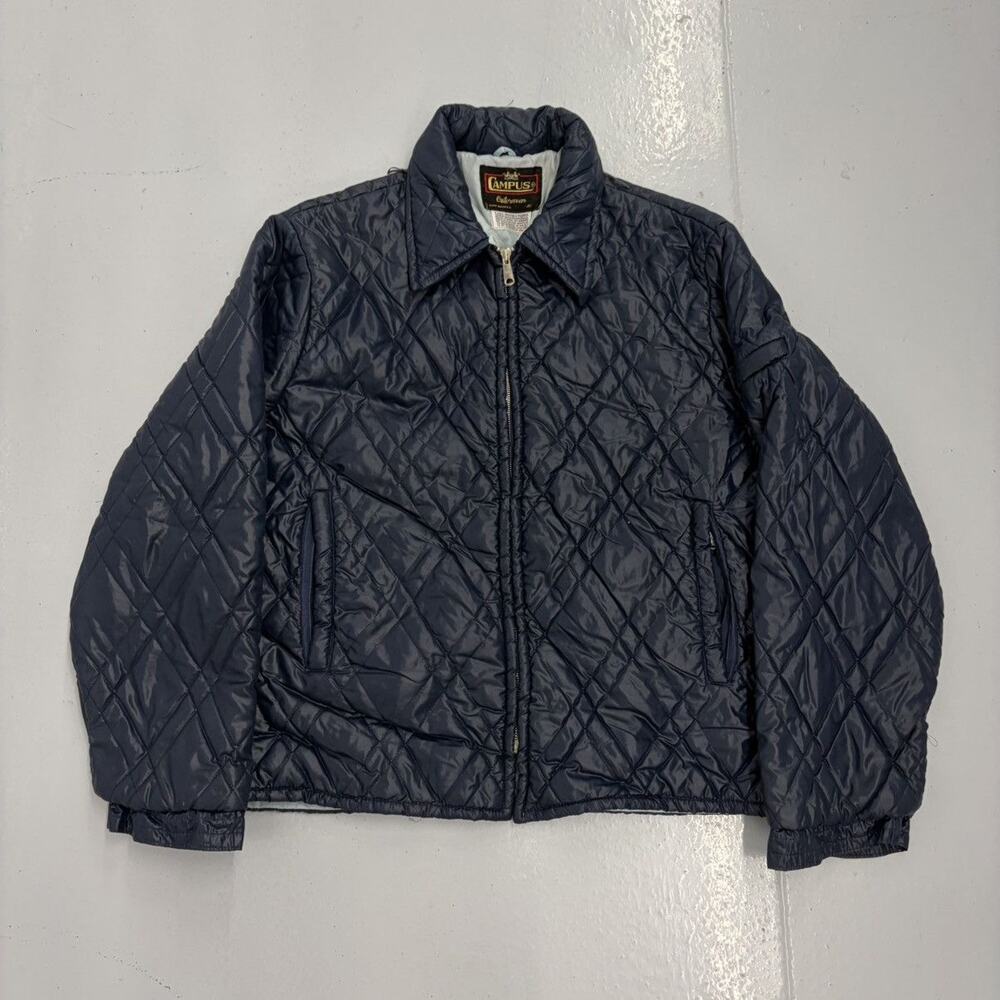 Vintage 60s 70s Campus Blue Quilted Bomber Jacket